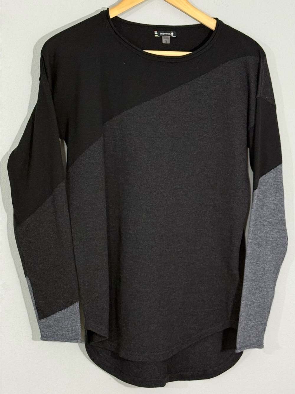 Smartwool Shadow Pine Colorblock Merino Wool Blend Sweater Small Black